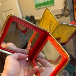 Vintage Red and Gold Compact Mirror